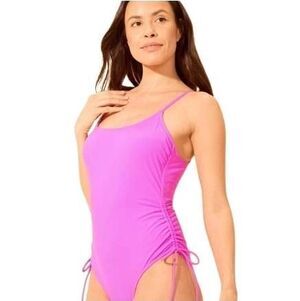 NWT Shade & Shore Pink Ruched One-Piece Swimsuit Size L (12-14)